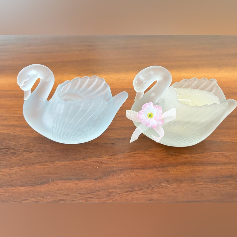 Frosted Glass Swan Candle Holders